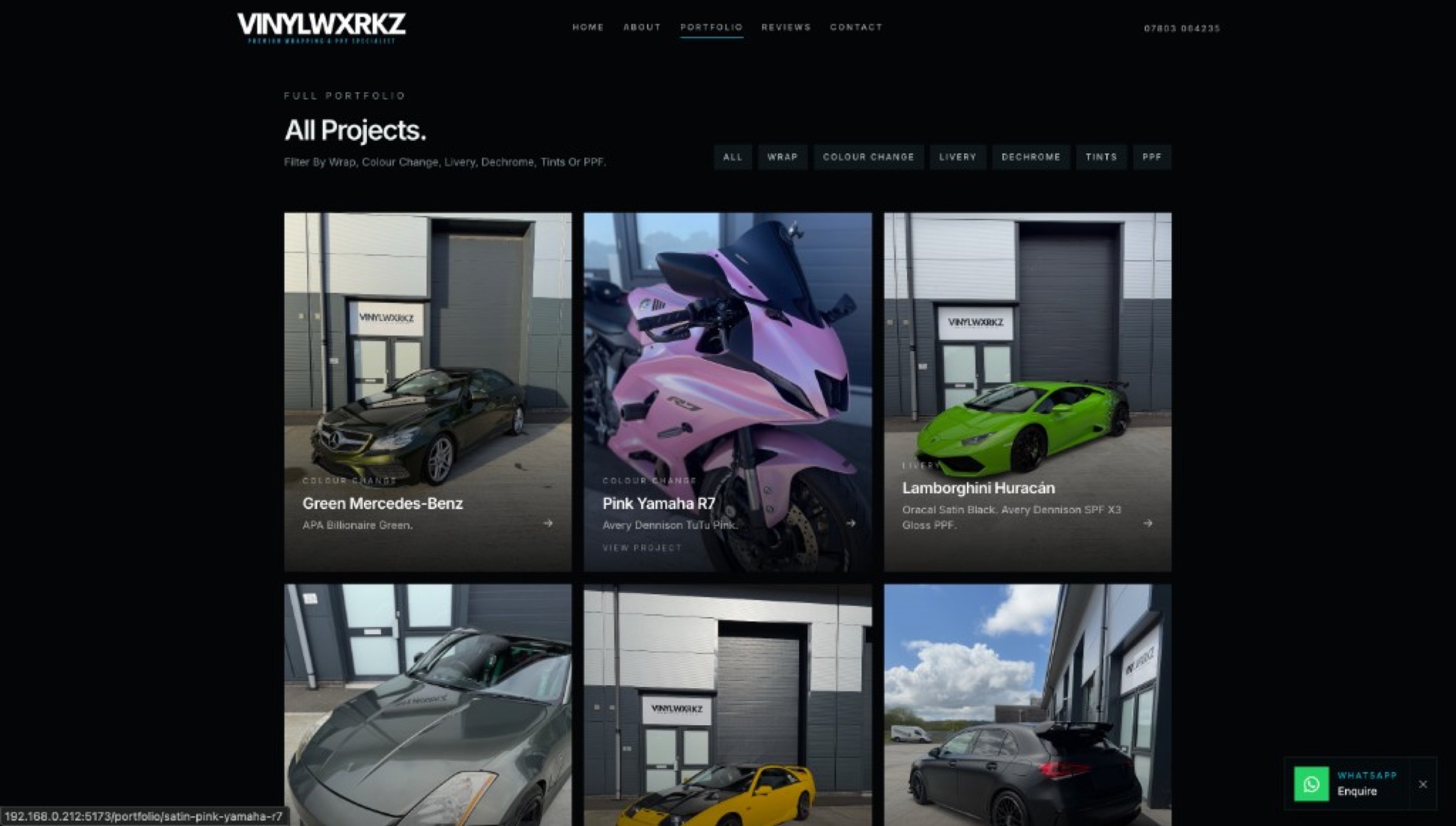 Vinylwxrkz portfolio — wraps, colour changes, livery, dechrome, tints and PPF