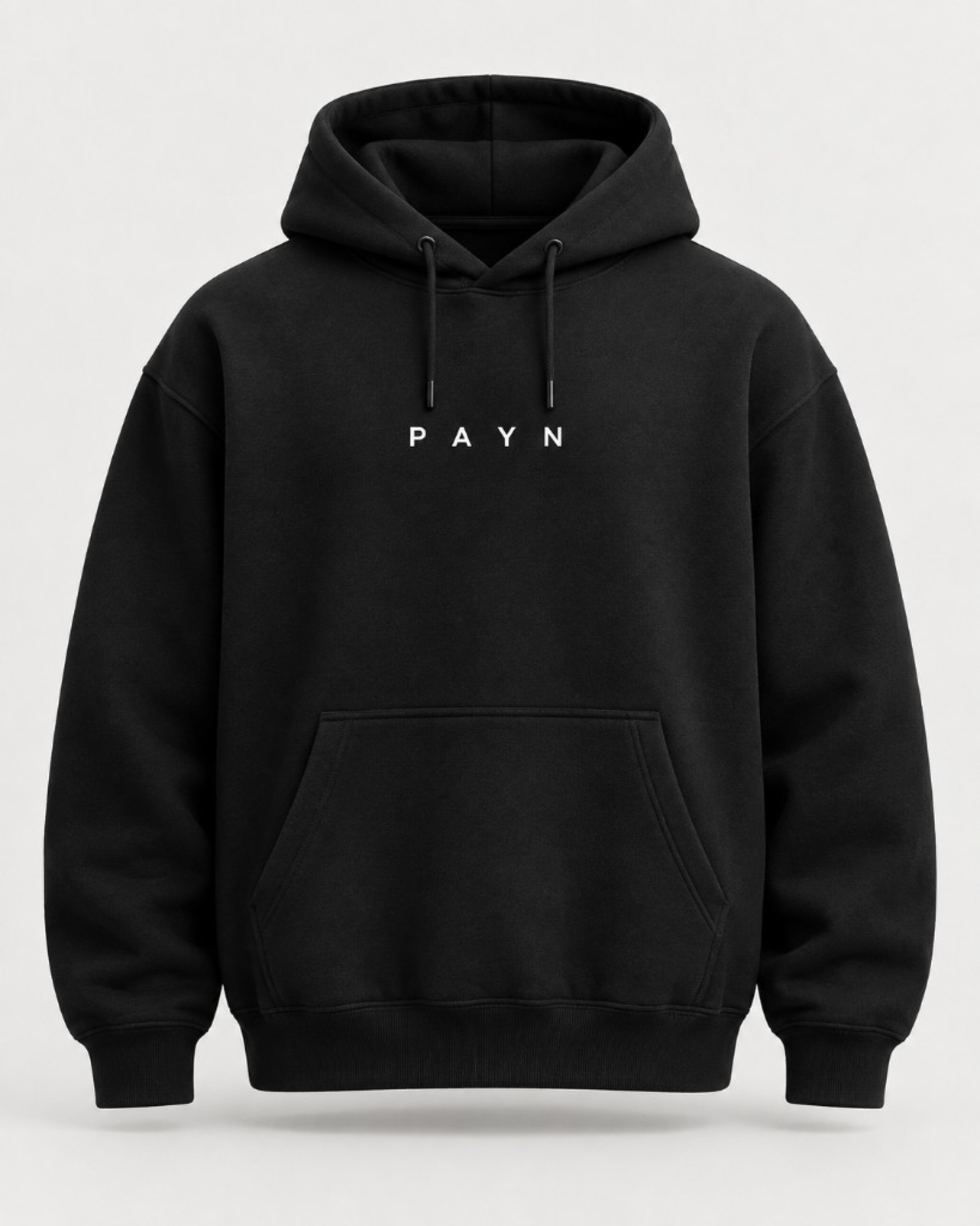 Black PAYN heavyweight hoodie with spaced chest lettering